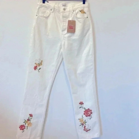 NWT Reformation Cynthia Floral Embroidered High Rise Straight Jeans Size 26 - Picture 5 of 11